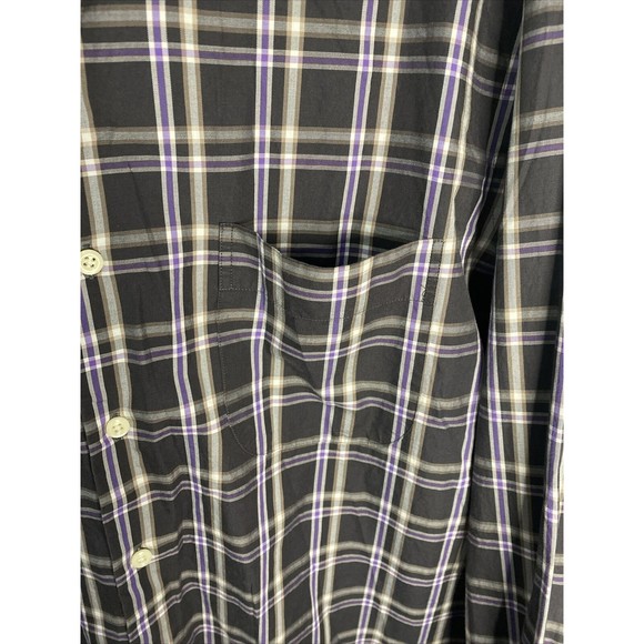 Peter Millar Mens Plaid Long Sleeve Button Front Shirt Purple Black Gray‎ Size L - Picture 2 of 8